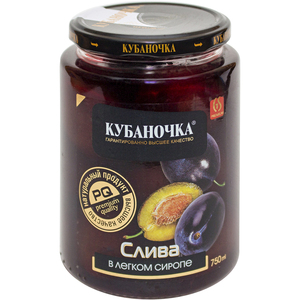 Слива в легком сиропе "Кубаночка" ст/б 0,75л * 8